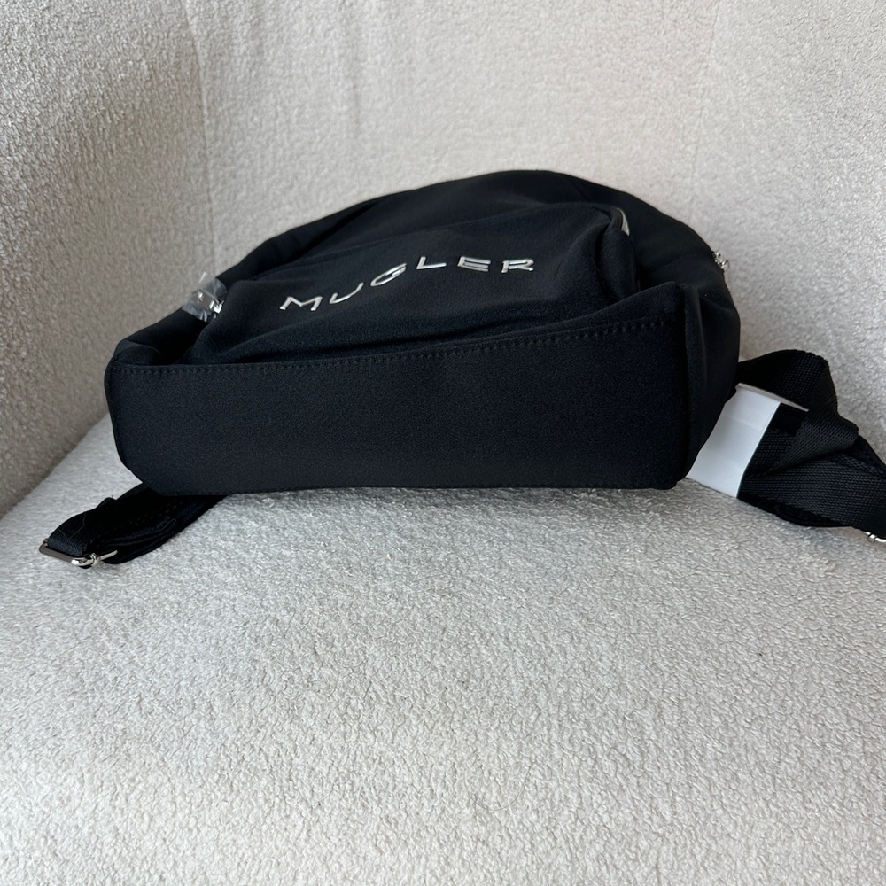 NEW Mugler Black Neoprene Backpack with Silver Tone Accents + Logo - Picture 12 of 15